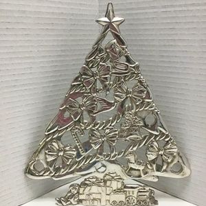 Silver Plated Metal Hanging Christmas Tree Trivet Train Doll Drum Bugle